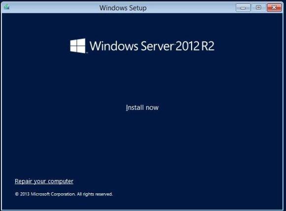 로컬 또는 원격 매체를 사용하여 수동으로 Windows Server 2012 R2 설치 6. 언어 및 기타 환경 설정을 선택한 후 Next(다음)를 눌러 계속 진행합니다. Install Now(지금 설치) 화면이 나타납니다.