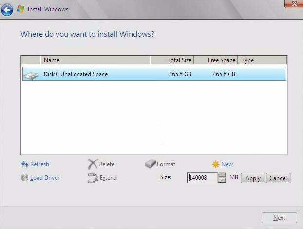 로컬 또는 원격 매체를 사용하여 수동으로 Windows Server 2012 R2 설치 10. (드라이브 분할, 고급) Where Do You Want to Install Windows(Windows를 설치할 위 치를 지정하십시오.) 대화 상자의 아래쪽에서 다음을 수행합니다. a.