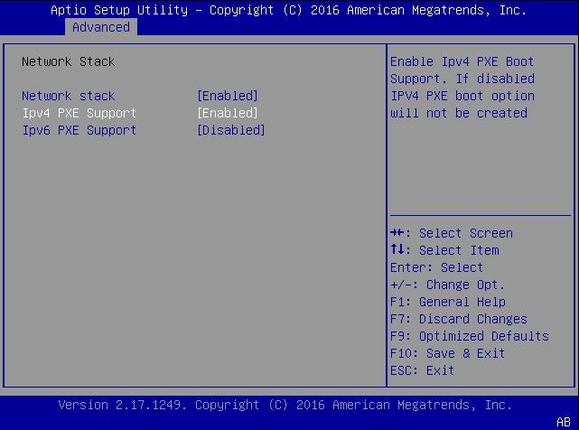 PXE 네트워크 부트를 사용하여 Windows Server 2012 R2 설치 BIOS Setup Utility Network Stack 화면이 나타납니다. d. 필요한 경우 해당 PXE Support 설정(IPv4 또는 IPv6)을 Enabled로 설정합니다. e. 변경 사항을 저장하고 BIOS Setup Utility를 종료하려면 F10 키를 누릅니다.
