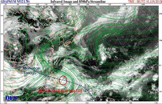제 2 장제 4 호태풍 리피 2.2 발생단계상황 제10 호열대저압부 (Tropical Depression, TD) 는 6월 16 일 15 시에필리핀마닐라남동쪽약 810km 부근해상 (11.6N, 127.8E) 에서중심기압 1004hPa, 최대풍속 14m/s, CI 0.