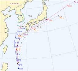 한반도영향태풍분석보고서 (2013) 2.4.1 한반도영향 48 시간전 (2013 년 6 월 18 일 21 시 ) 제4호태풍 리피 (LEEPI) 는 18일 09시발생당시에제주도남쪽해상에영향가능성이있었고, ( 그림 2.