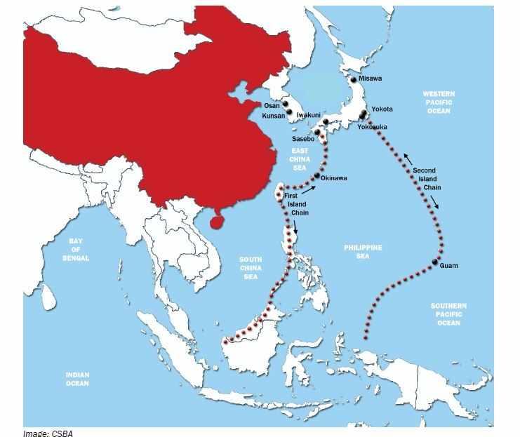 Ⅱ. 중국의 반접근 / 지역거부 전략과해양군사력의팽창영향 21 략위협으로인하여해양과내륙을동시에중시하는전략을택한것이다. 이로인하여중국의해군력은지상방어를위한지원세력으로 연안방어 위주의전력으로한계를지니고있었다.