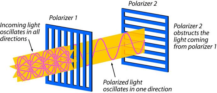 편광자 (polarizer, polaroid) 편광자는긴평행한분자사슬형태로만든물질이다.