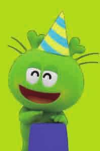 Jojo opens the door. Happy birthday, Jojo! Wow! A birthday party! Thank you. Jojo is happy. There are balloons.