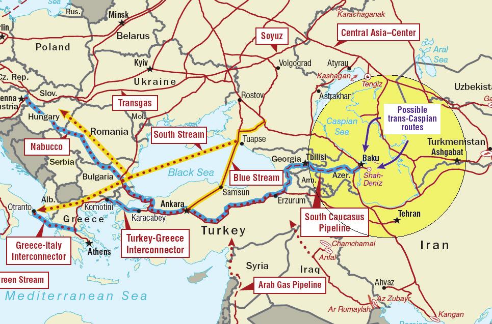 36 [ 그림 2-5] Trans-Caspian Pipeline 대안노선 자료 : EIA(2009), Selected Gasfields and Pipelines Delivering Natural Gas to Europe 다.