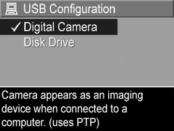 este conectat la un adaptor de alimentare cu curent alternativ HP. Configurare USB Aceast setare determin modul în care camera este recunoscut în momentul conect rii la un calculator. 1.