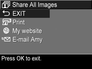 Trimiterea tuturor imaginilor c tre diverse destina ii 1. Porni i camera, ap sa i butonul şi utiliza i butoanele pentru a accesa meniul HP Instant Share Menu. 2.