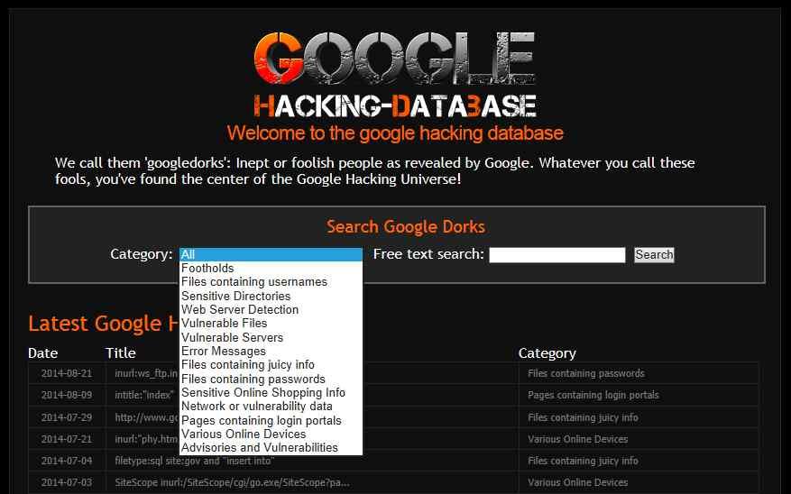 u GHDB (Google Hacking DataBase) u