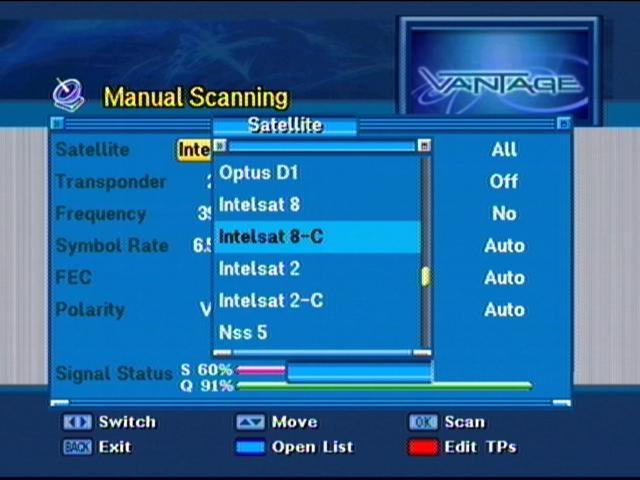 3-1) Intelsat8 C-band 인 경우는, 아래와 같이 Intelsat 8-C 를 선택한다. 4) <2> Intelsat10 C-band 와 Intelsat8 C-band 의 주파수 자료 를 참고하여, 아래와 같이 채널을 추가한다. 아래는 KBS World 와 YTN 을 추가하는 예제이다.