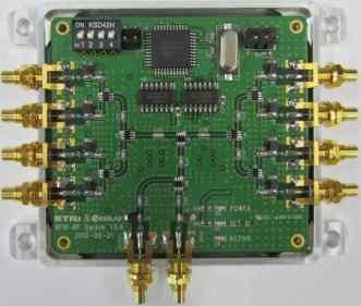 ETRI 기술개발현황 - RFID 전자선반시스템 단선체인형 RF 스위치 l 단선체인형 RF 스위치 #1 - Dual mode 지원 l 단선체인형 RF 스위치- 스위치 4단 Cascade 연결가능 l 리더안테나포트 1개로부터 32개포트까지확장가능 l 리더안테나연결유무센싱 l Dual Mode: 전용리더 / 상용리더 (LS산전 X-CODE) 연동가능 l