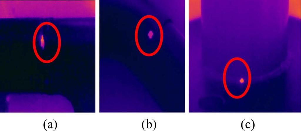 128 권대주 정나라 김재열 Fig. 10. Infrared thermography images of hot spots in (a) T type pipe, (b) curved duct, and (c) flange. Fig. 9. Temperature result graph of the flange ultrasonic thermography test.