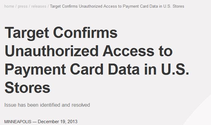 (1) 미국 Target 해킹 Target, 신용카드정보불법접근발표 * source : http://pressroom.target.