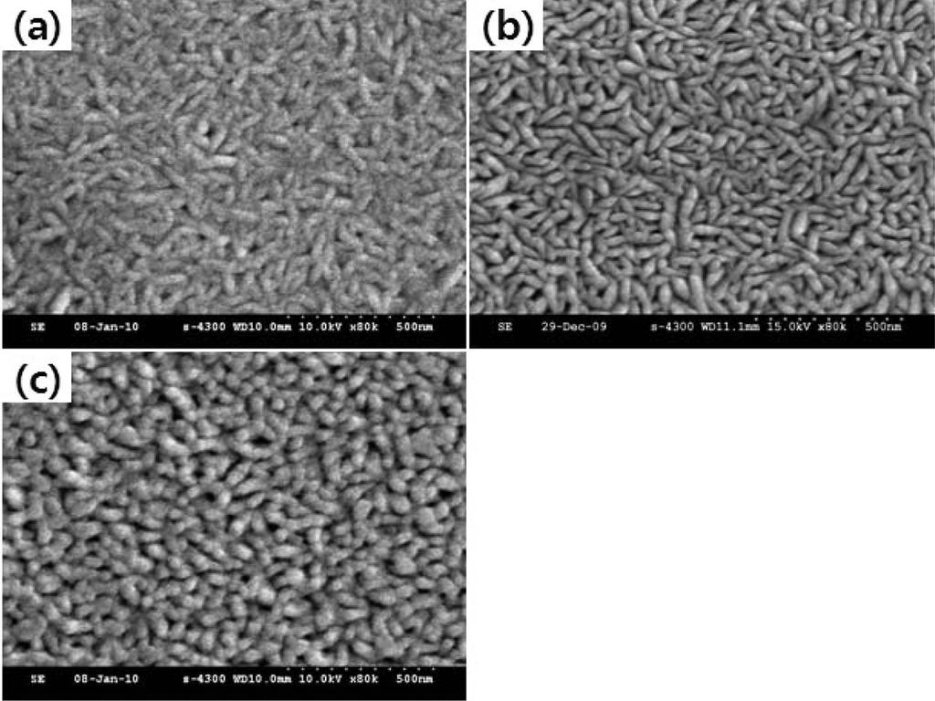 198 공선미 소우빈 김은호 정지원 Fig. 5. SEM images of Mo thin films deposited at (a) 1.