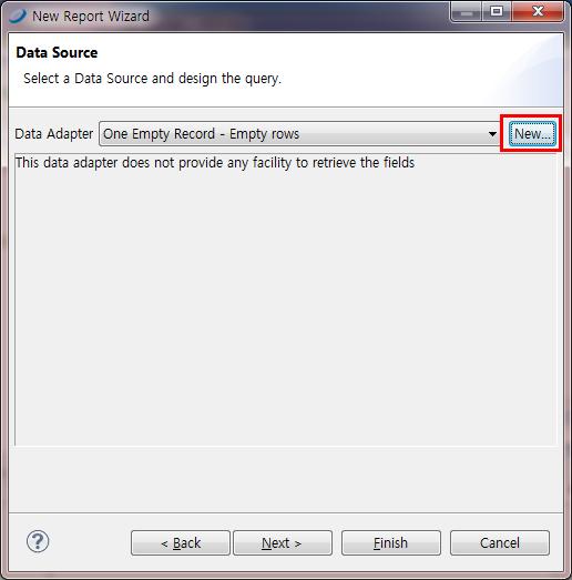 4.3 리포트생성 (4/16) Data Adapter 우측의 New 클릭 여기서는 MySQL JDBC