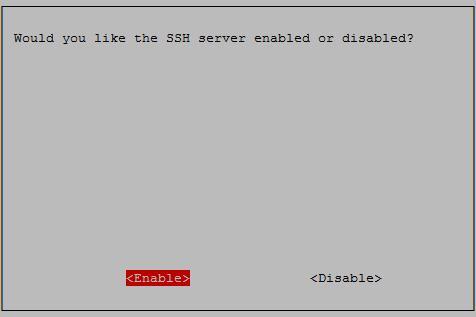 [ 그림 15] SSH 사용여부선택창 <Enable> 을선택하여 Enter 를누른다.
