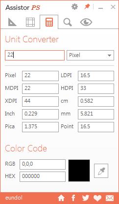 8. 수치변환 (Unit Converter) Pixel, Dpi, Pica, Point 등다양한단위로수치를자동변환할수있습니다. A. 수치입력 : 기준수치를입력할수있습니다. B. 단위설정 : 기준단위를설정할수있습니다. C. 단위별결과출력 : 입력된기준수치를각단위별로변환한결과를보여줍니다.