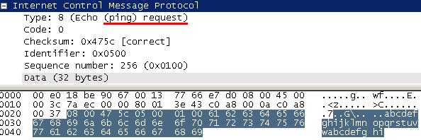 2. Destination IP 가 Broadcast Address 인 Packet 을차단한다. 5. Ping of Death 5-1. 정상적인 Ping 패킷의구조 (RFC791 참고 ) 이해를돕기위해, 실제 ICMP 패킷을 Capture 해서아래에표시하였다.