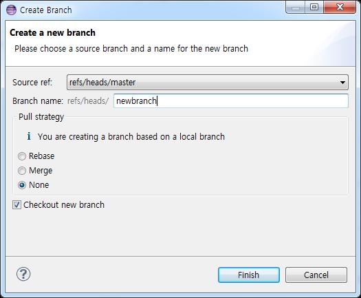 3. 주요기능 3.11 Branching Branch 생성 새로운로컬브랜치를생성하는기능이다.