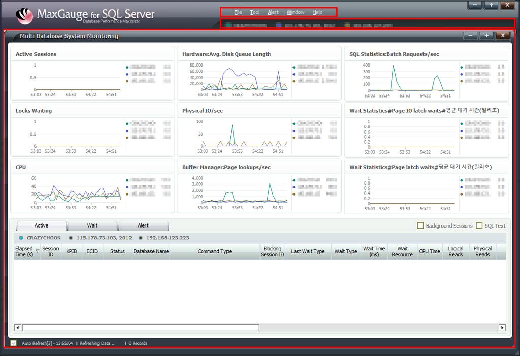2-2. Main 화면 Maxgauge for SQL Server Real Time Monitor 초기화면은아래와같습니다.