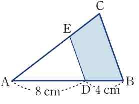 오른쪽그림과같은 ABC 에서점 D는변 AB의중점이고 DE BC 일때, 의값은? 66) 1 3 2 4 3 5 4 6 5 7 69. 오른쪽그림과같이밑면의둘레의길이가각각 4 cm, 6 cm 인두원기둥 A B는서로닮음이다.