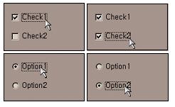 OptionButton( ) 과 CheckBox( ) 옵션버튼은여러가지의선택사항이있을때그중에서하나만을선택해야할필요가있을때사용 체크상자는예 / 아니오, 참 /