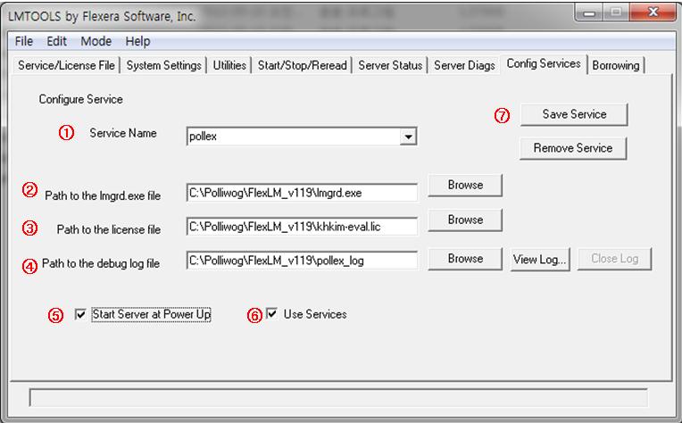 1.2.1. FlexLM 11.9 License Server setup A. FlexLM License Manager를다운로드뒤설치합니다. ( 다른프로그램에서 FlexLM을사용중이더라도반드시재설치해야합니다. PollEx daemon 파일은 pollex.exe 이고, 이파일은 download link안에포함되어있습니다.
