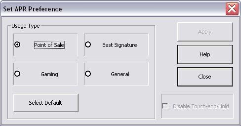 APR 드라이버컨트롤패널상의모드탭에서 APR 선호사항설정 (Set APR Preference) 윈도우를액세스합니다. 귀하의애플리케이션에맞는사용유형을선택한후적용 (Apply) 을누릅니다.