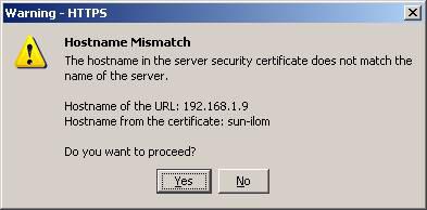 그림 4-6 Hostname Mismatch( 호스트이름불일치 ) 대화상자 Remote Control Login( 원격제어로그인 )