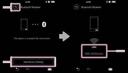 Bluetooth 수신기화면 플레이어를사용하여스마트폰 (Bluetooth 수신기기능 ) 에저장된음악콘텐츠를즐길수있습니다. 플레이어로헤드폰을사용하십시오. 플레이어의사운드품질설정이출력사운드에적용됩니다. Bluetooth 수신기기능으로전환하려면 라이브러리화면에서을누릅니다. 1. 버튼버튼을눌러음악재생기능으로다시전환합니다. 2.