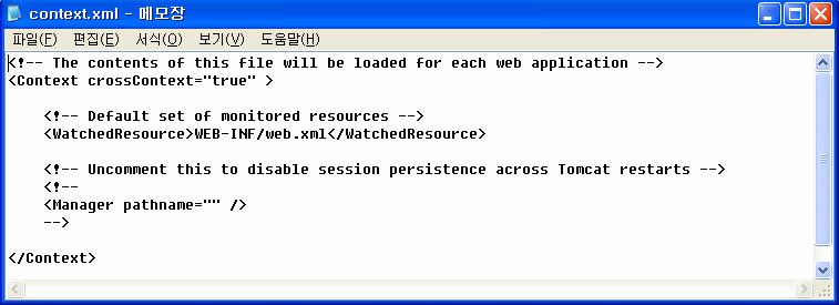 다음은 webapps/root 디렉토리로구성되는 Web Application 에대한 ServletContext 객체를생성하여 index.jsp 를요청재지정의대상으로처리하는부분예제이다.