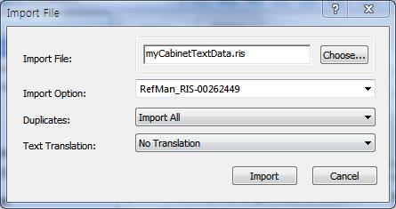 4) Import Option을 RefMan_RIS-00262449 필터를선택하고, Import 버튼을클릭하여반입한다.