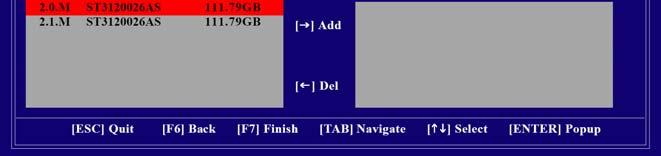 그림 4 2 단계 : NVIDIA RAID 설정유틸리티에들어가면첫번째옵션화면으로 Define a New Array( 새어레이정의 ) 화면이나옵니다. ( 그림 5). 옵션들에서선택하여지정하려면 TAB 키를누르십시오. 3 단계 : RAID 모드란에서, 위또는아래화살키를사용하여 RAID 모드를선택하십시오.