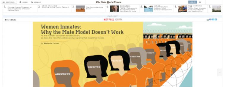 뉴욕타임즈네이티브광고사례 : Orange is the new black 네이티브광고의다른사례로꼽을수있는뉴욕타임즈는광고와기사를잘조화시킨언론사이다.