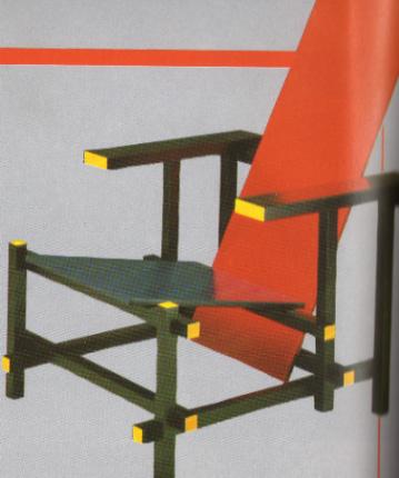 현대 추상회화를 모티브로 한 패션디자인 연구 <그림4> Gerrit Rietveld, 청과 적색의 의자, 1979, 현대디자인의전개, 1990, P.74.