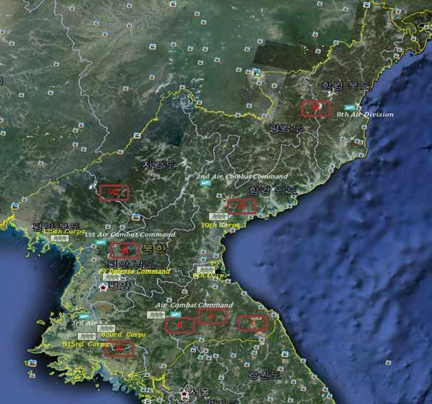 2. 위협적인북한군사력 < 그림 14> 북한의지상군군단과전투비행단배치도 < 표 2> 양적우위에있는북한의군사력 병력 ( 평시 ) 병력 한국 북한 육군 50.6 102 해군 6.8 6 공군 6.5 11 합계 63.
