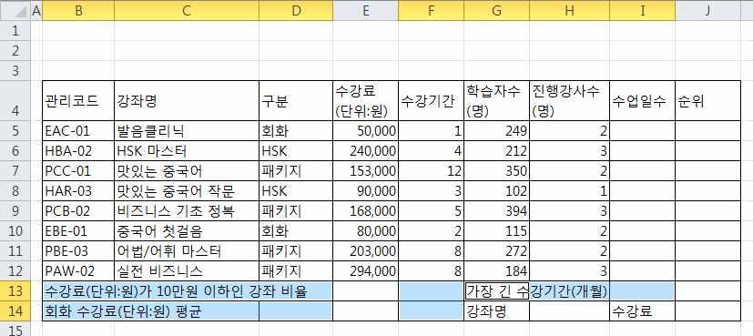 (6) 출력형태를보고셀병합할 4 개영역을 Ctrl 키를누른상태에서드래그하여선택한후 [ 홈 ] 탭에 서