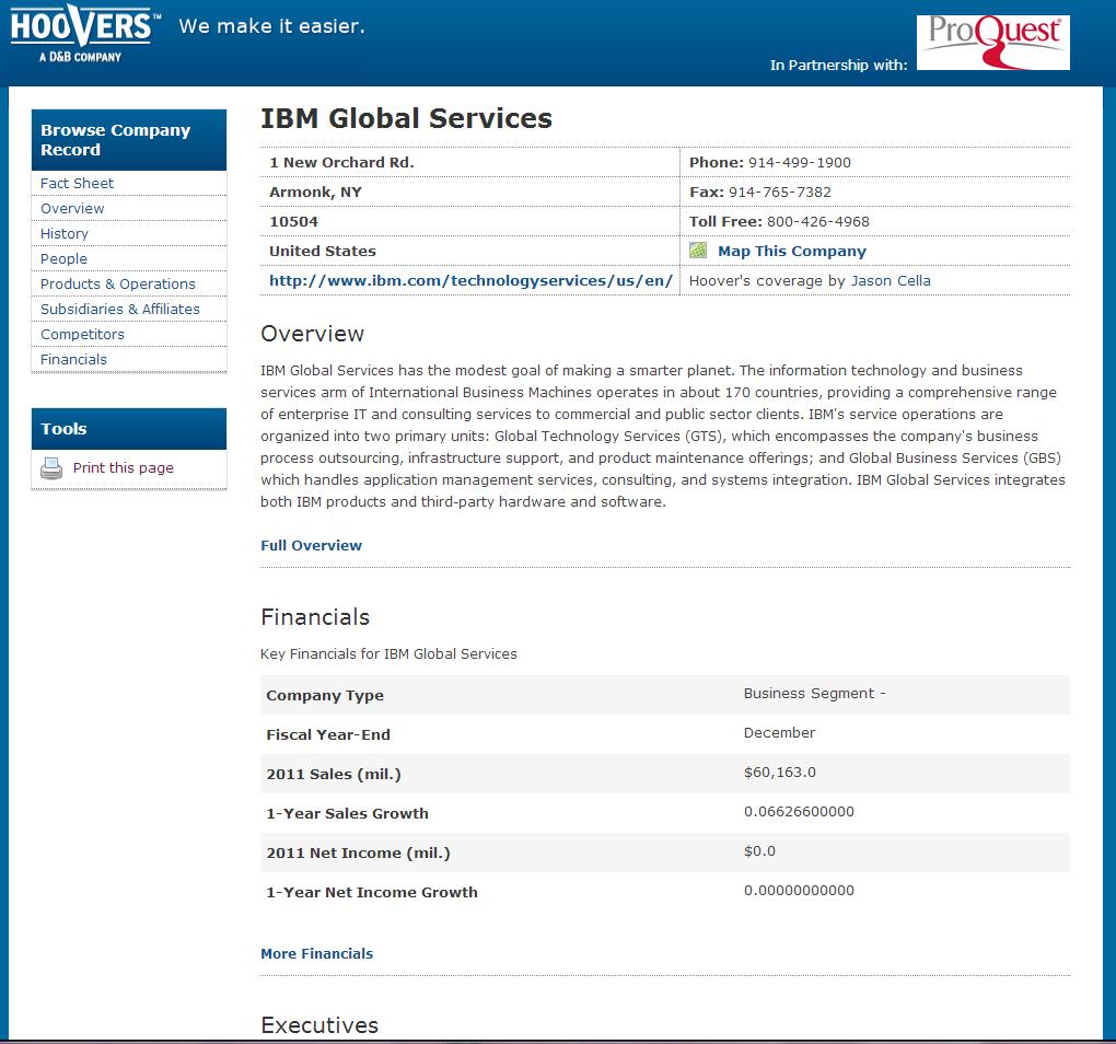 ProQuest Central basic : 토픽및주요내용찾아보기 기업이름을클릭하여 Hoover s Company