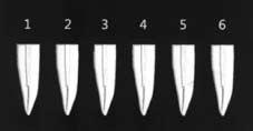 판독자성명 : 화면에순차적으로 6개의 FRC-Post가나열된 1장의사진과아래의그림과유사한 6개의치근에각기다른 FRC-Post가식립되어있는사진 5장이보여집니다. 치과의사 3 명의세군을시험자로선정하여같은조건의암실에서사진 1 장당 5 분의시간을설정하여 Figure 4, 5 의사진을보여주었다.