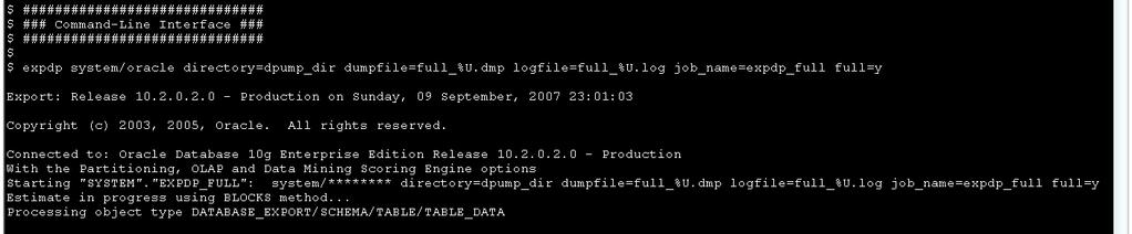 ############################## expdp system/oracle directory=dpump_dir dumpfile=full_%u.dmp logfile=full_%u.