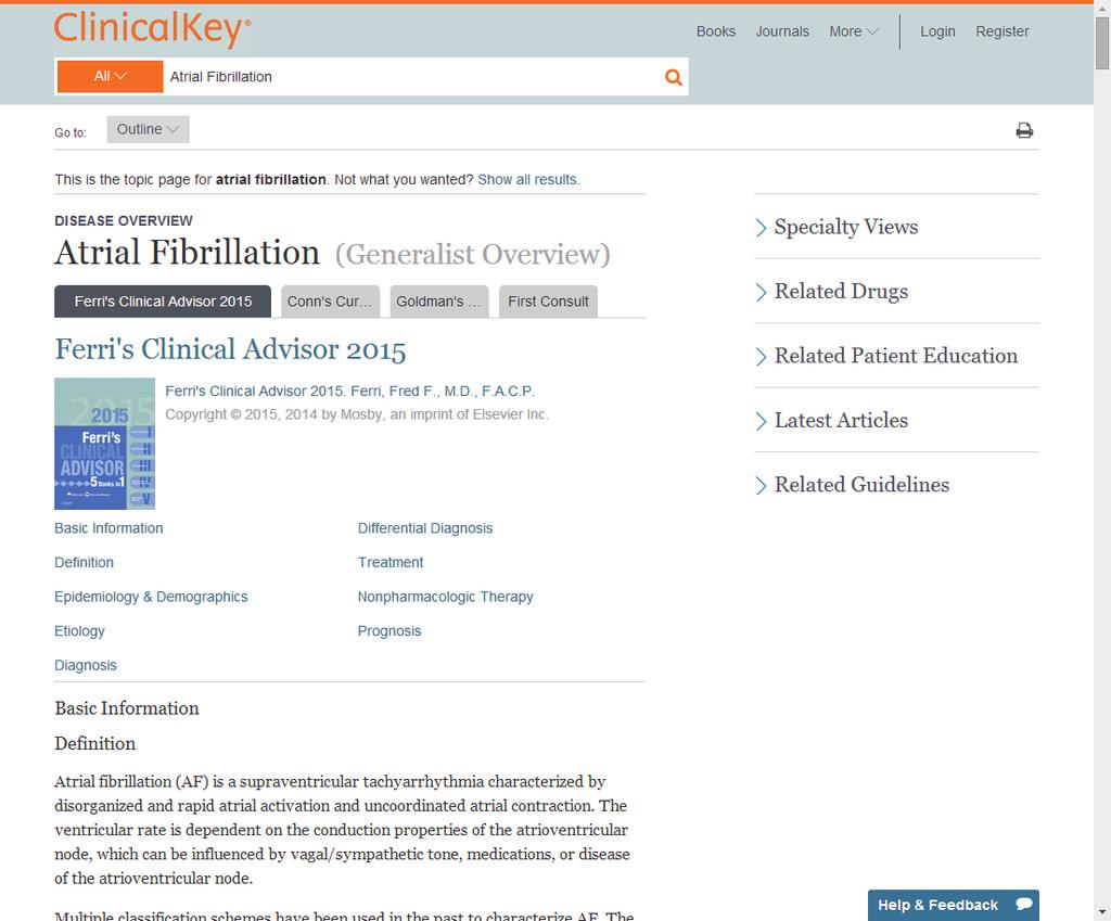 6 2.2 Topic Pages ClinicalKey 는전염병학, 위험인자, 진단및치료등 1,400 개이상의질병토픽페이지 (Topic Pages)
