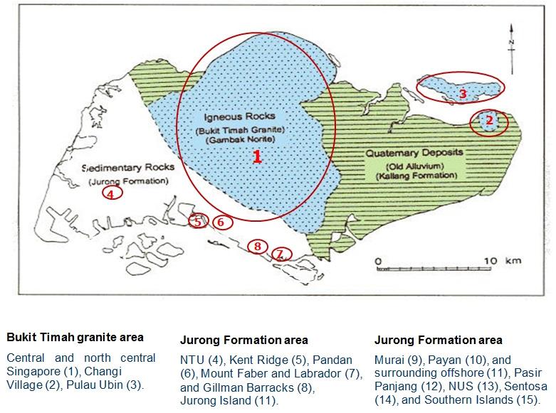 Status and Issues for Underground Space Development in Singapore 307 Fig. 2는이러한분석결과가장암반지하개발이가능한곳을표시한것이다. 중부화강암지역과남서부주롱층그리고동북부화성암층 (Ubin 섬포함 ) 정도가향후지하공동의개발이가능한지역으로분류된다.