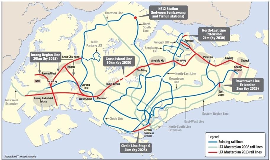 308 Hee Suk Lee and Yingxin Zhou Fig. 3. Rail network plan until 2030 (LTA, 2013) Fig. 4는싱가포르의현재운영되고있거나향후계획중인주요고속도로노선을보여주고있다.