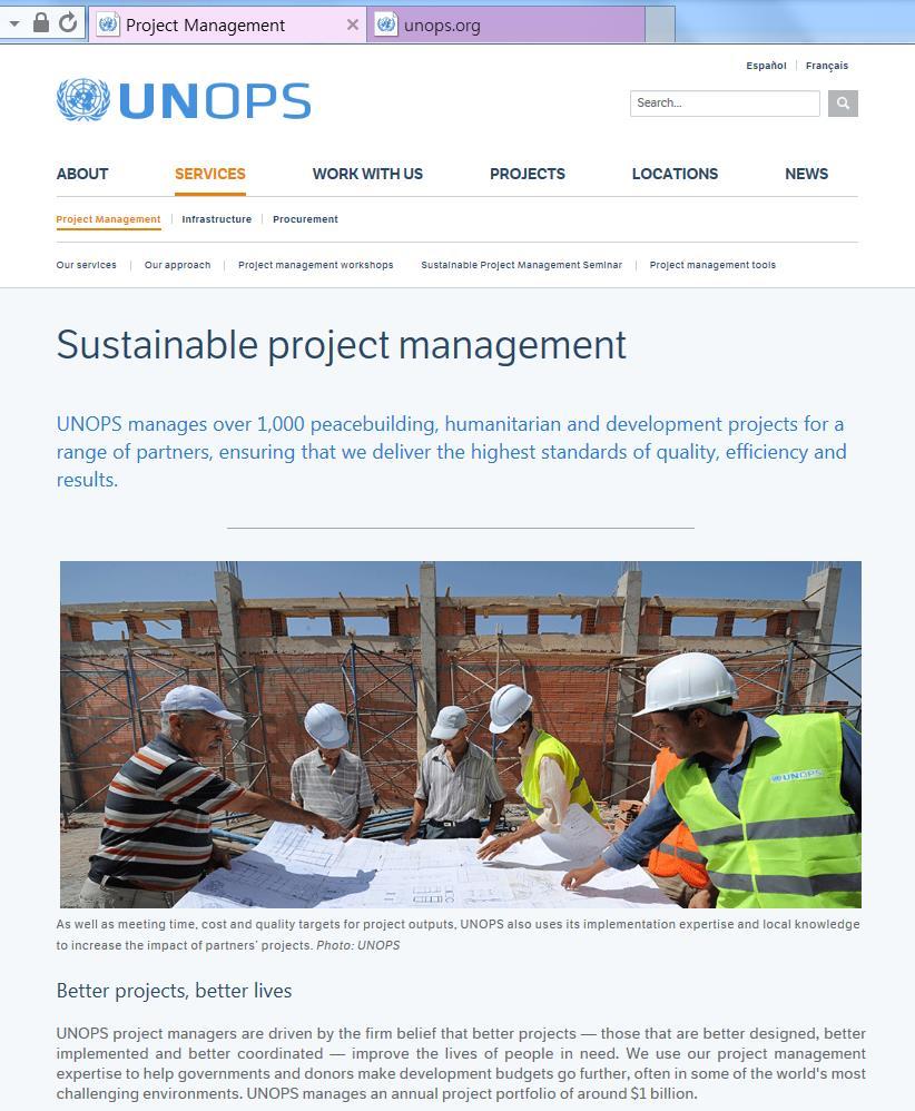 Examples of PM application 체계적인프로젝트관리방법론의사용 UNOPS (United Nations Office of Project Services)