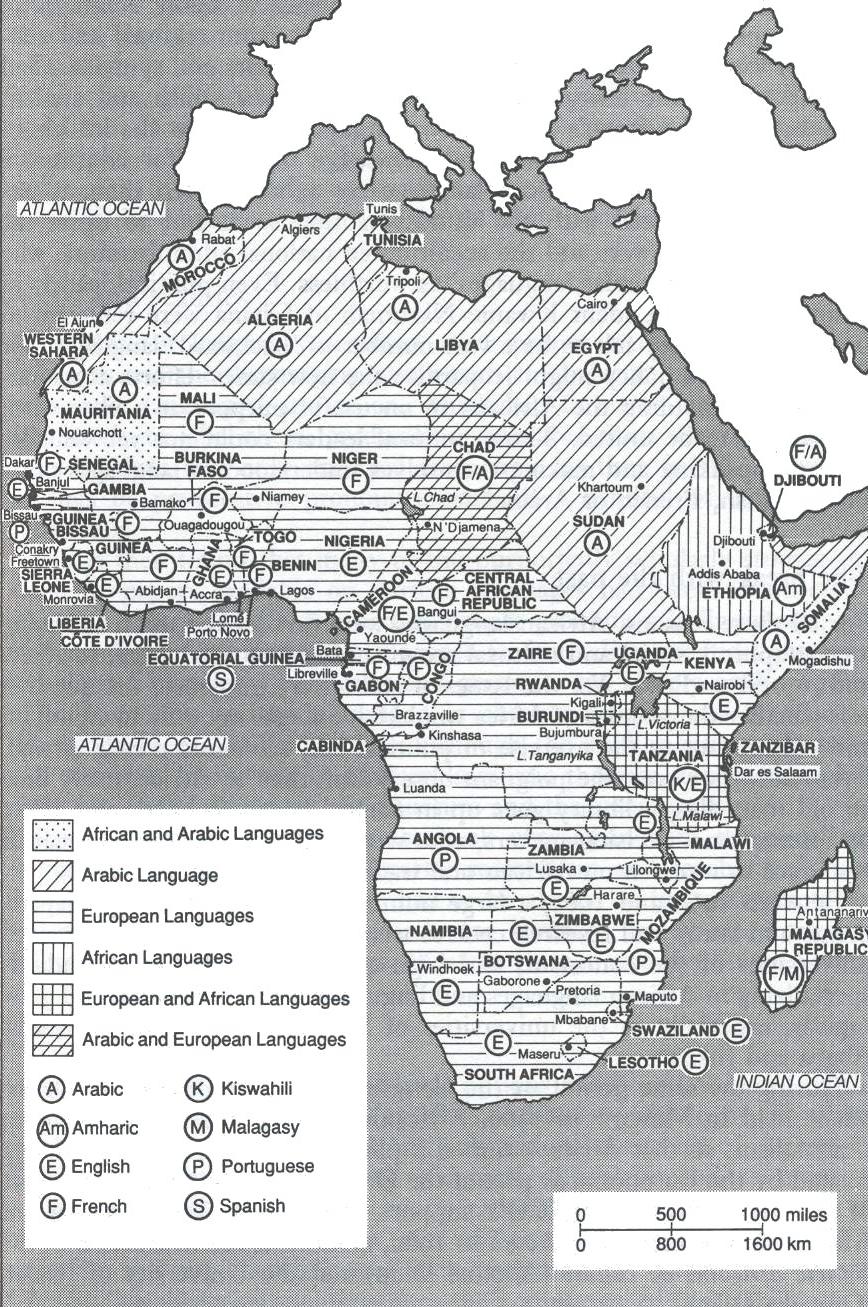 지도 4 아프리카 공식어의 분포(Mazuri