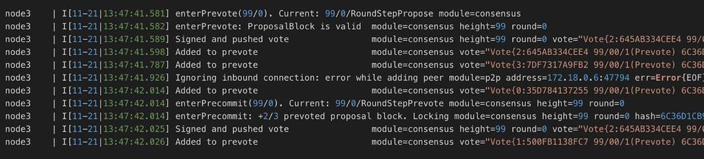 확인해보면다음과같이확인이된다. node3 이 Proposer 로선택되었다.