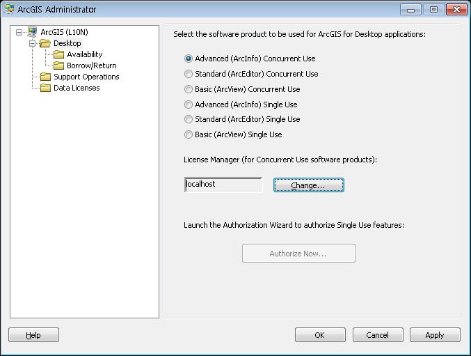 License 서버를추후에 ArcGIS Administrator 로지정합니다. ArcGIS Administrator 는시작 > 프로그램 > ArcGIS > ArcGIS Administrator 로실행할 수있습니다. 위의화면에서 Single Use 타입을설정하게되면 2.