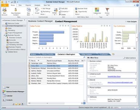 Outlook 2010 with Business Contact Manager로고객연락처정보관리및추적새롭고향상된기능! 전자메일을자동으로추적하고, 비즈니스에알맞은영업프로세스를만들어서실행하고, 마케팅캠페인을개시및후속처리하고, 프로젝트를효율적이고능률적으로실행하십시오.