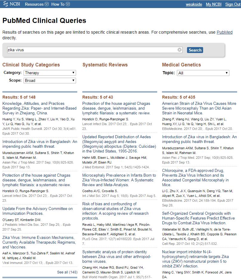 Clinical Queries 임상의를위한임상관련질의가능 Clinical Study Categories ( 병인, 진단, 치료, 예후, 임상진료지침논문 ) category / scope Sensitivity 민감도 : 해당주제논문모두검색