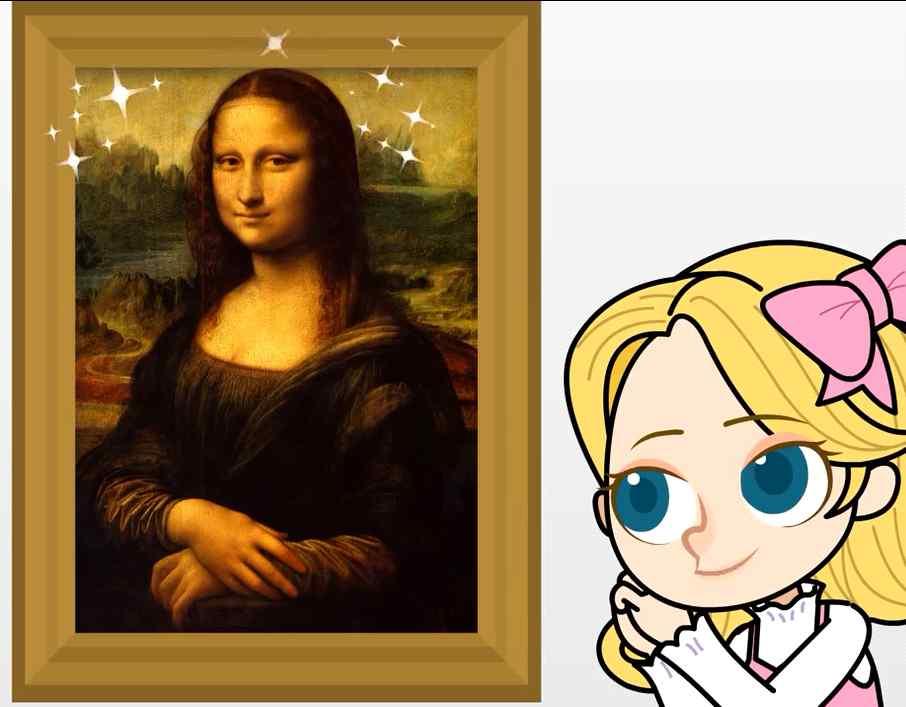 레오나르도다빈치가그린모나리자야! 항상 이작품을보고싶었어. A: This is the famous eyebrow-less Mona Lisa! 이게그 눈썹없는모나리자구나! C: I cannot take my eyes off her eyes. 모나리자의눈에서눈을뗄수가없어. A: I want to t a picture with her! 모나리자랑사진찍고싶어!