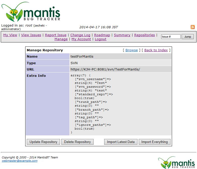 Integration with SVN [12/17] Mantis Repository